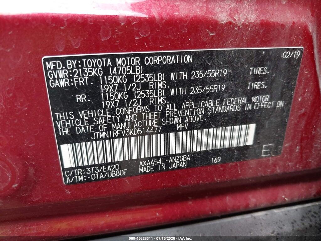 JTMN1RFV3KD514477 2019 TOYOTA RAV4 photo no. 9