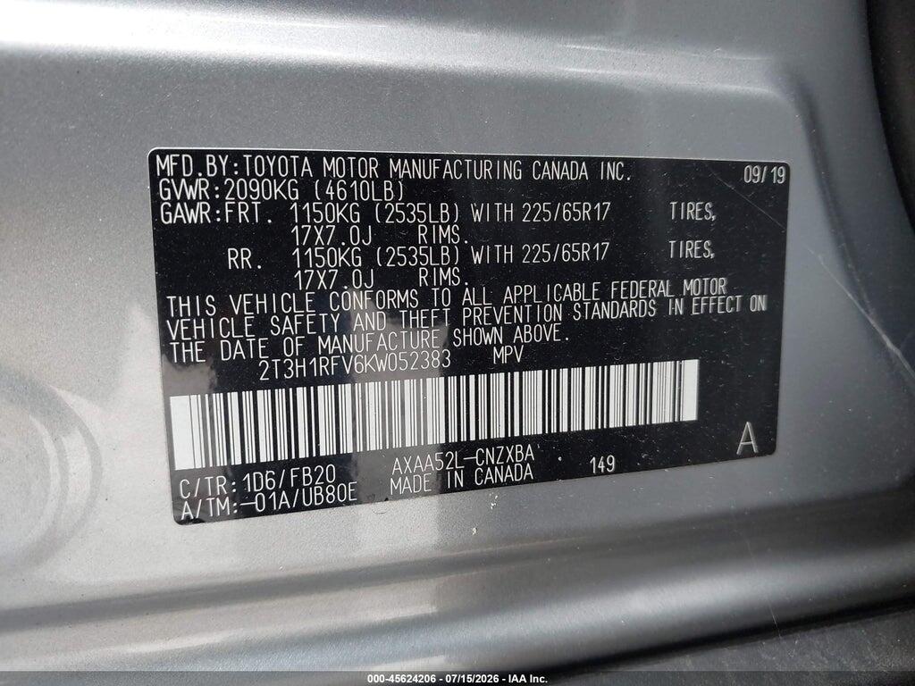 2T3H1RFV6KW052383 2019 TOYOTA RAV4 photo no. 9