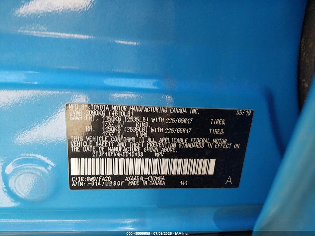 2T3P1RFV4KC010498 2019 TOYOTA RAV4 photo no. 9