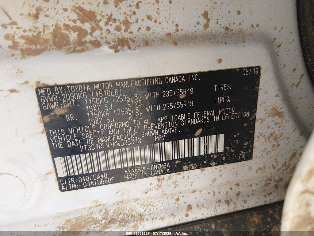 2T3C1RFV7KW035313 2019 TOYOTA RAV4 photo no. 9