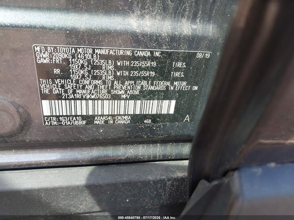 2T3A1RFV9KW076503 2019 TOYOTA RAV4 photo no. 9