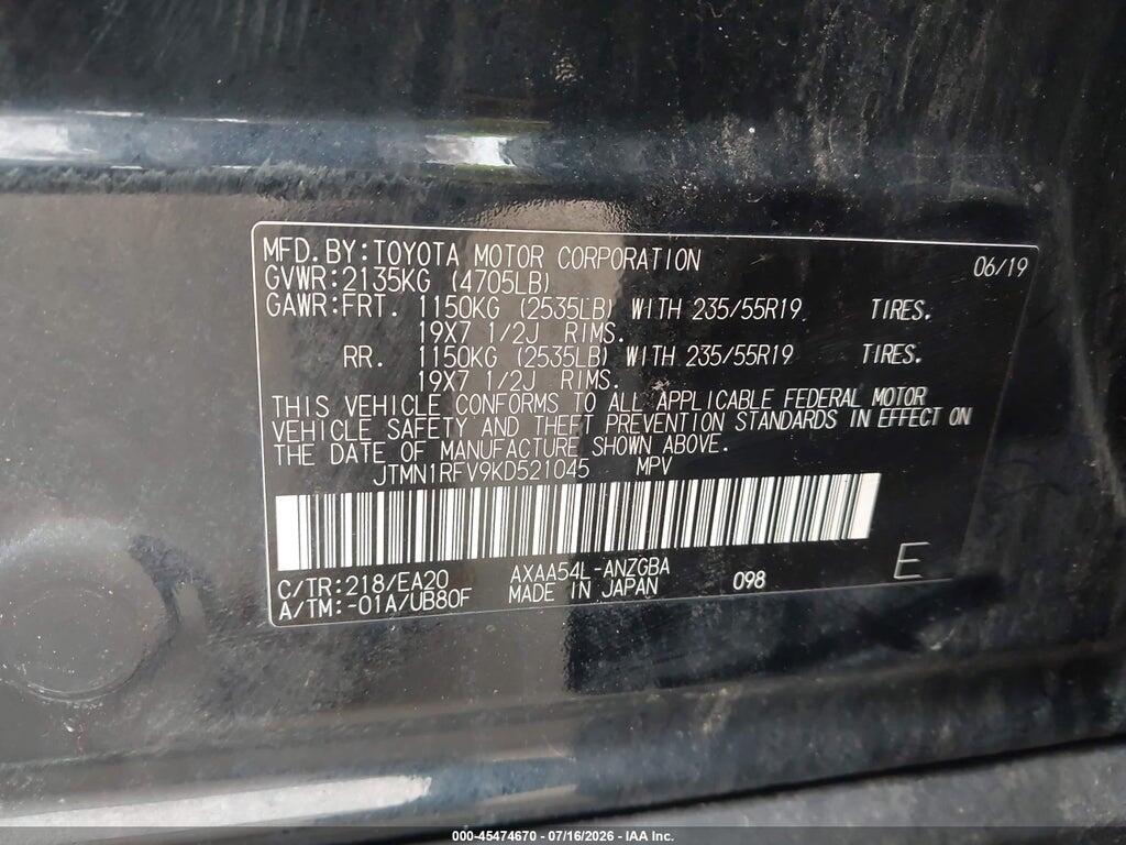 JTMN1RFV9KD521045 2019 TOYOTA RAV4 photo no. 9