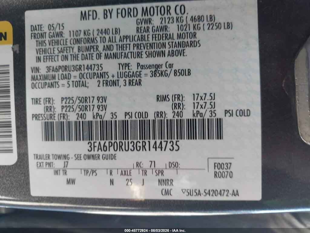 3FA6P0RU3GR144735 2016 FORD FUSION HYBRID photo no. 9