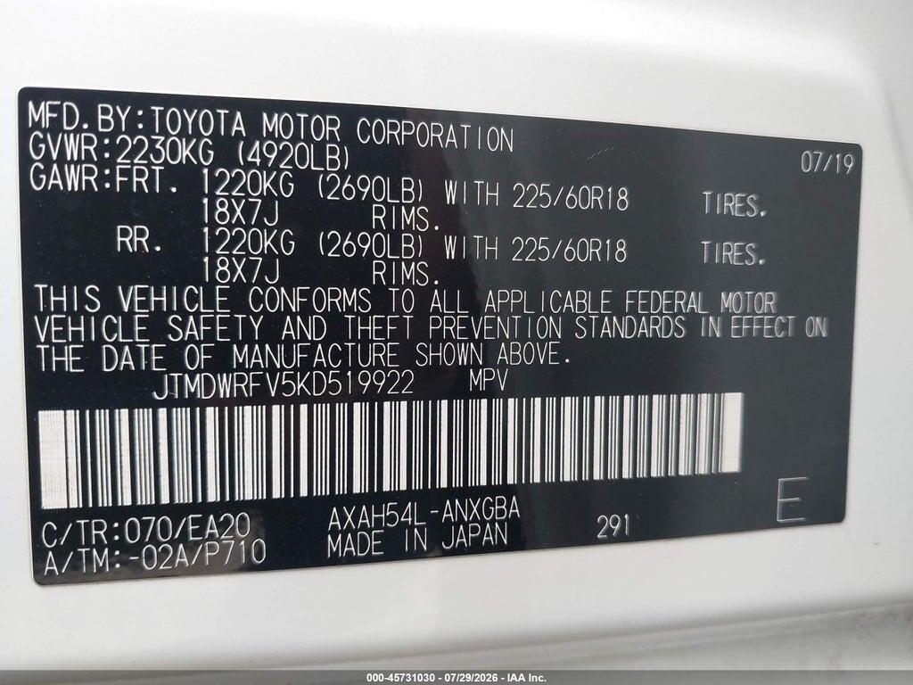 JTMDWRFV5KD519922 2019 TOYOTA RAV4 HYBRID photo no. 9