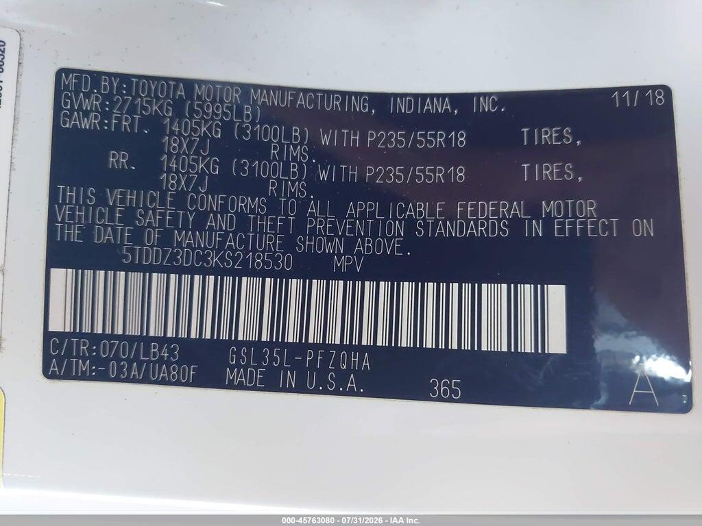 5TDDZ3DC3KS218530 2019 TOYOTA SIENNA photo no. 9