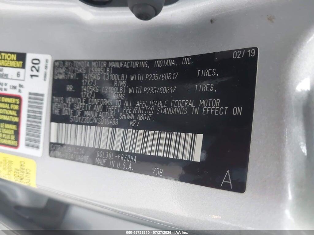 5TDYZ3DC7KS010488 2019 TOYOTA SIENNA photo no. 9