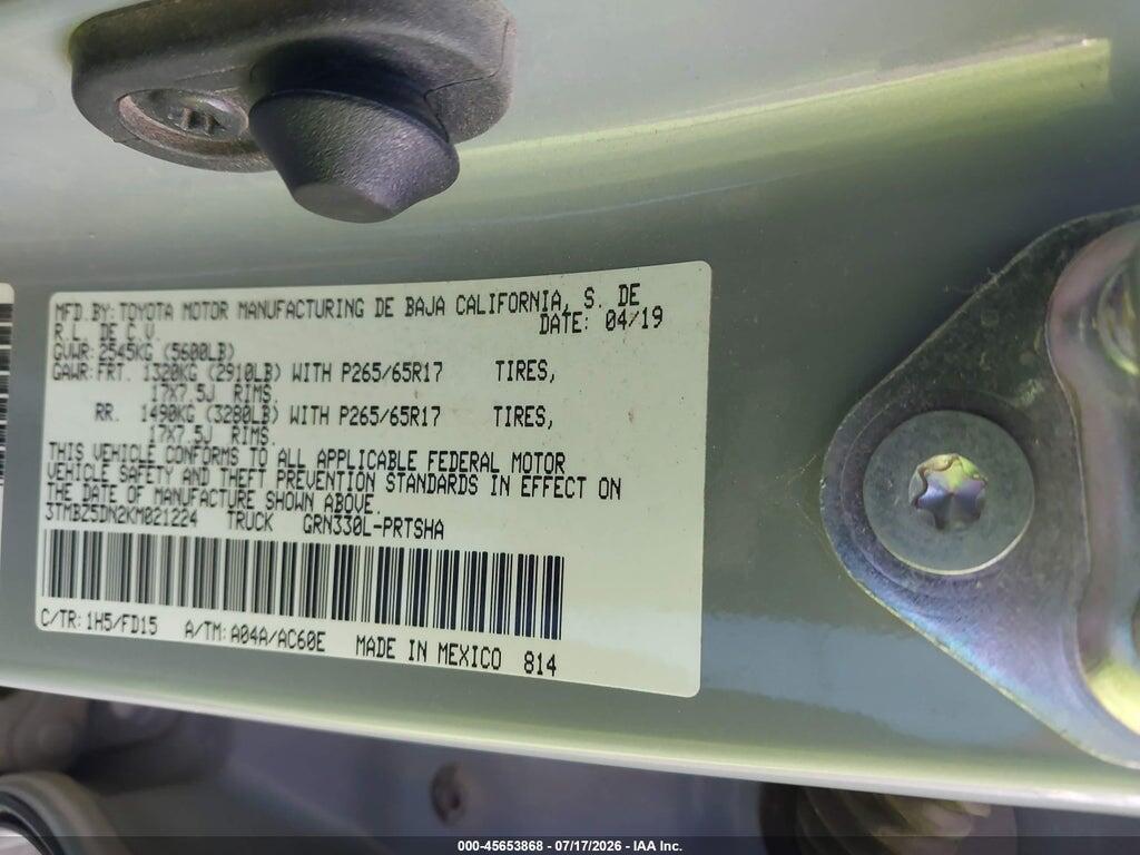 3TMBZ5DN2KM021224 2019 TOYOTA TACOMA photo no. 9