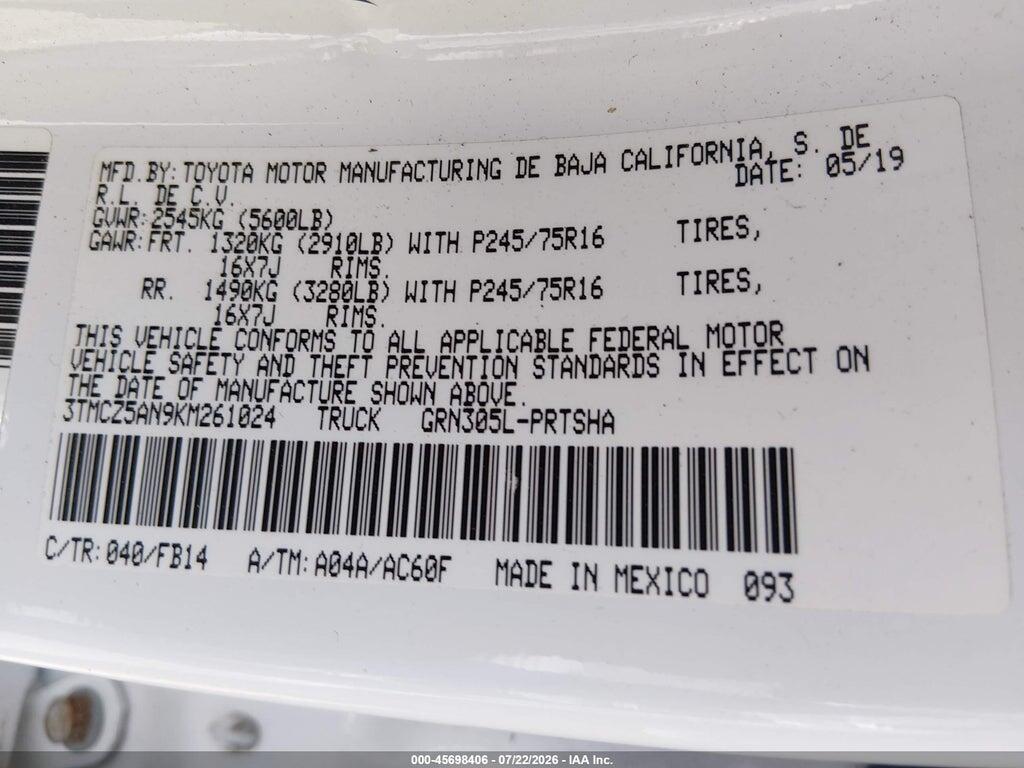 3TMCZ5AN9KM261024 2019 TOYOTA TACOMA photo no. 9