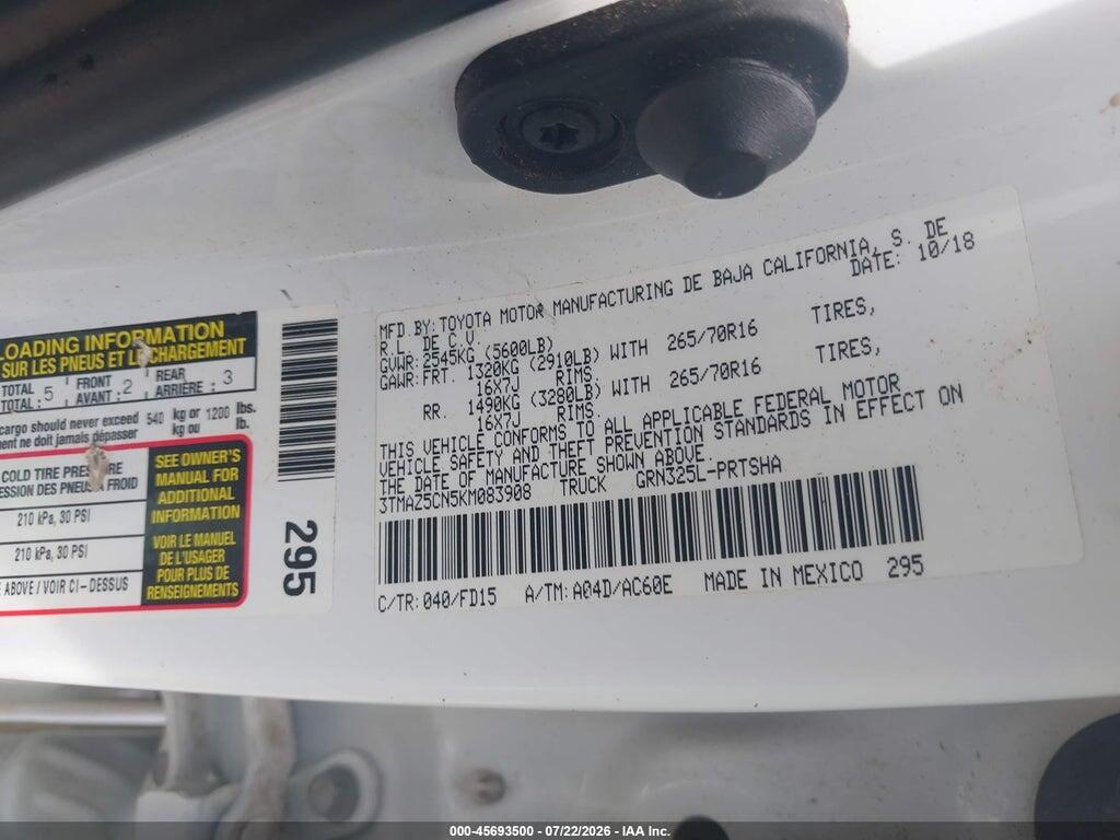 3TMAZ5CN5KM083908 2019 TOYOTA TACOMA photo no. 9