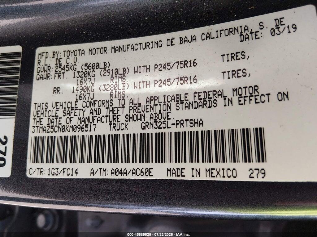 3TMAZ5CN0KM096517 2019 TOYOTA TACOMA photo no. 9