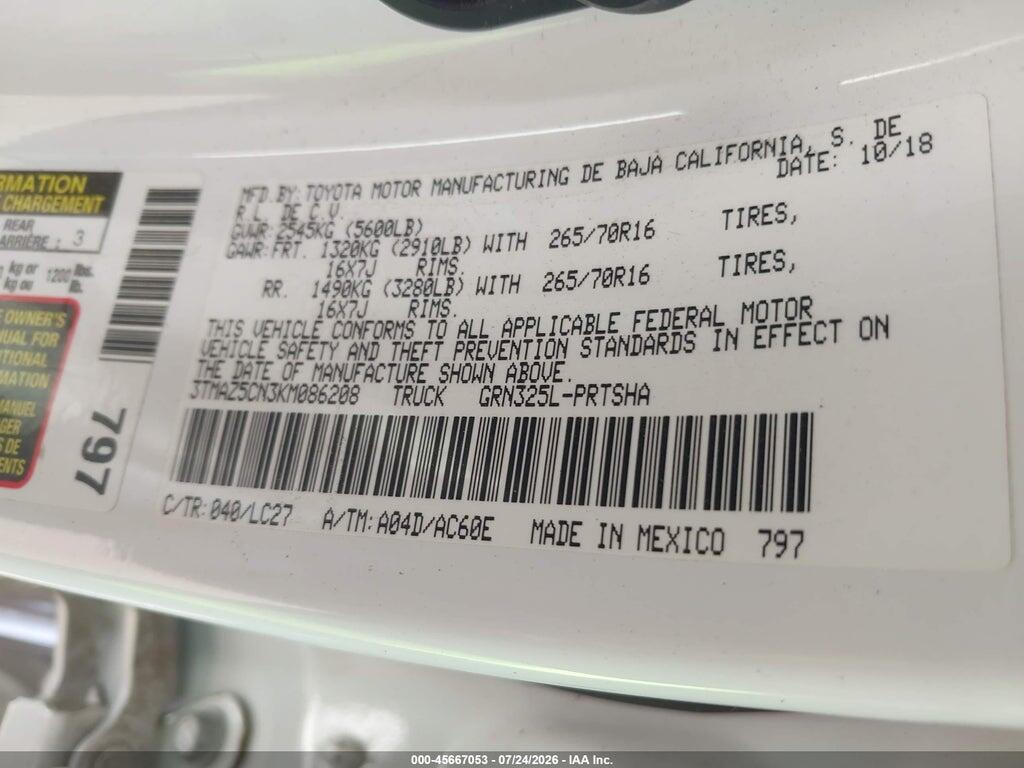 3TMAZ5CN3KM086208 2019 TOYOTA TACOMA photo no. 9