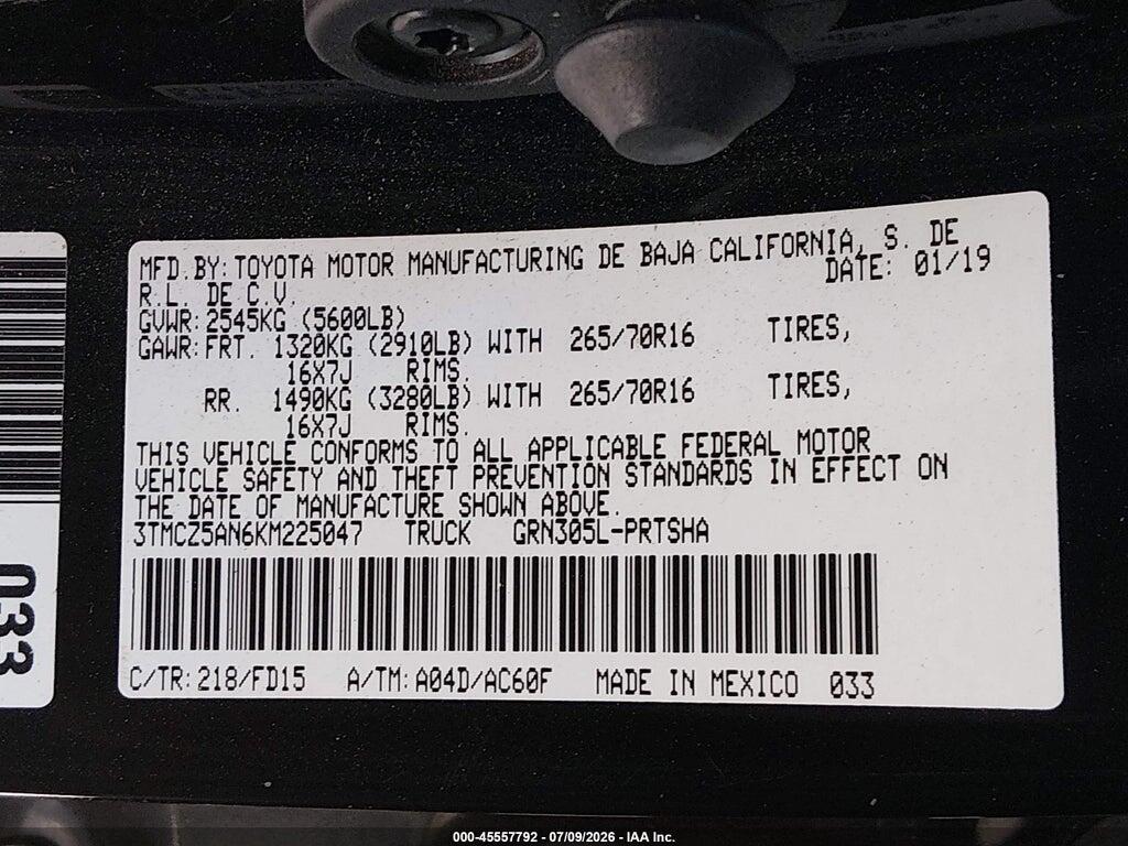 3TMCZ5AN6KM225047 2019 TOYOTA TACOMA photo no. 9