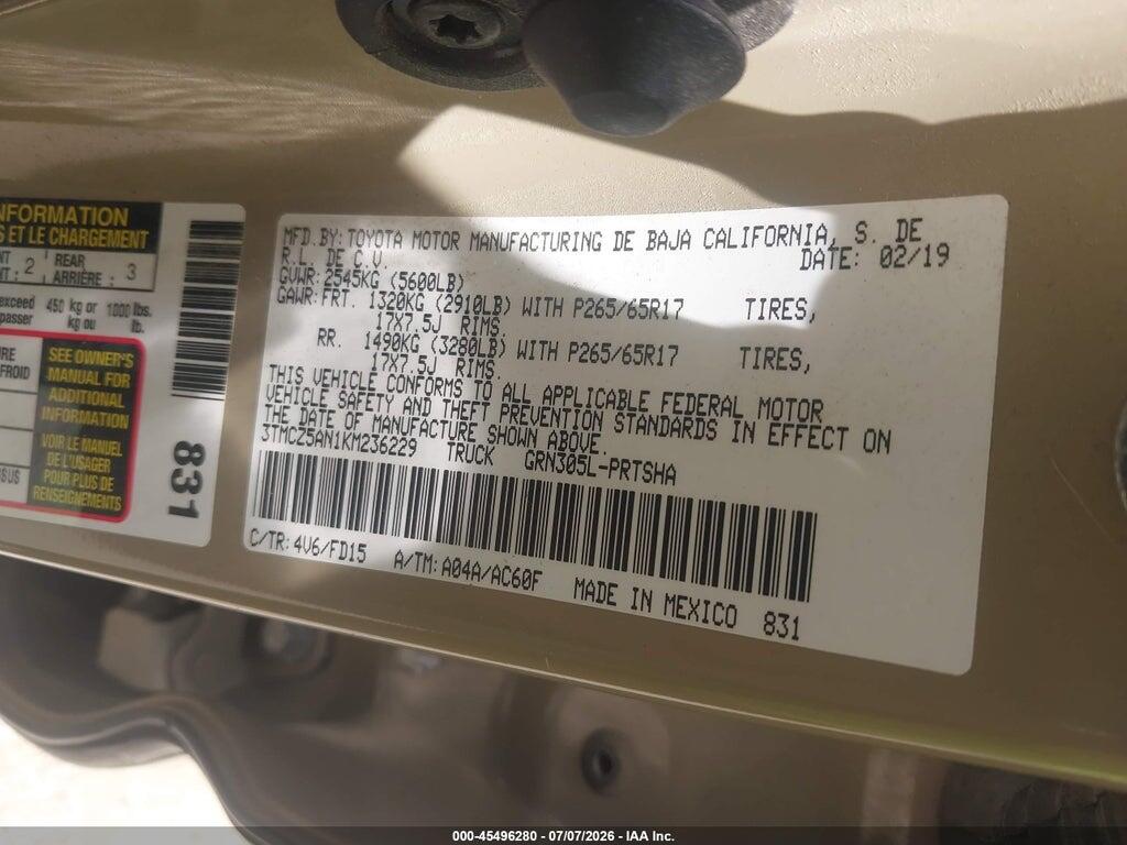 3TMCZ5AN1KM236229 2019 TOYOTA TACOMA photo no. 9