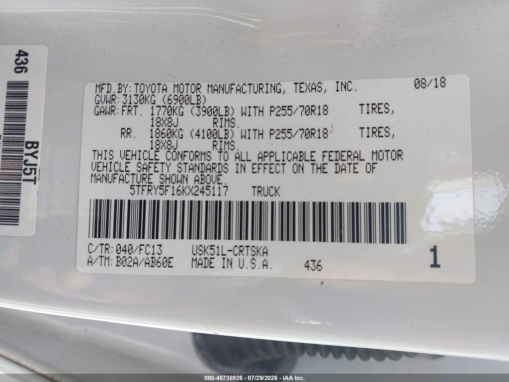 5TFRY5F16KX245117 2019 TOYOTA TUNDRA photo no. 9
