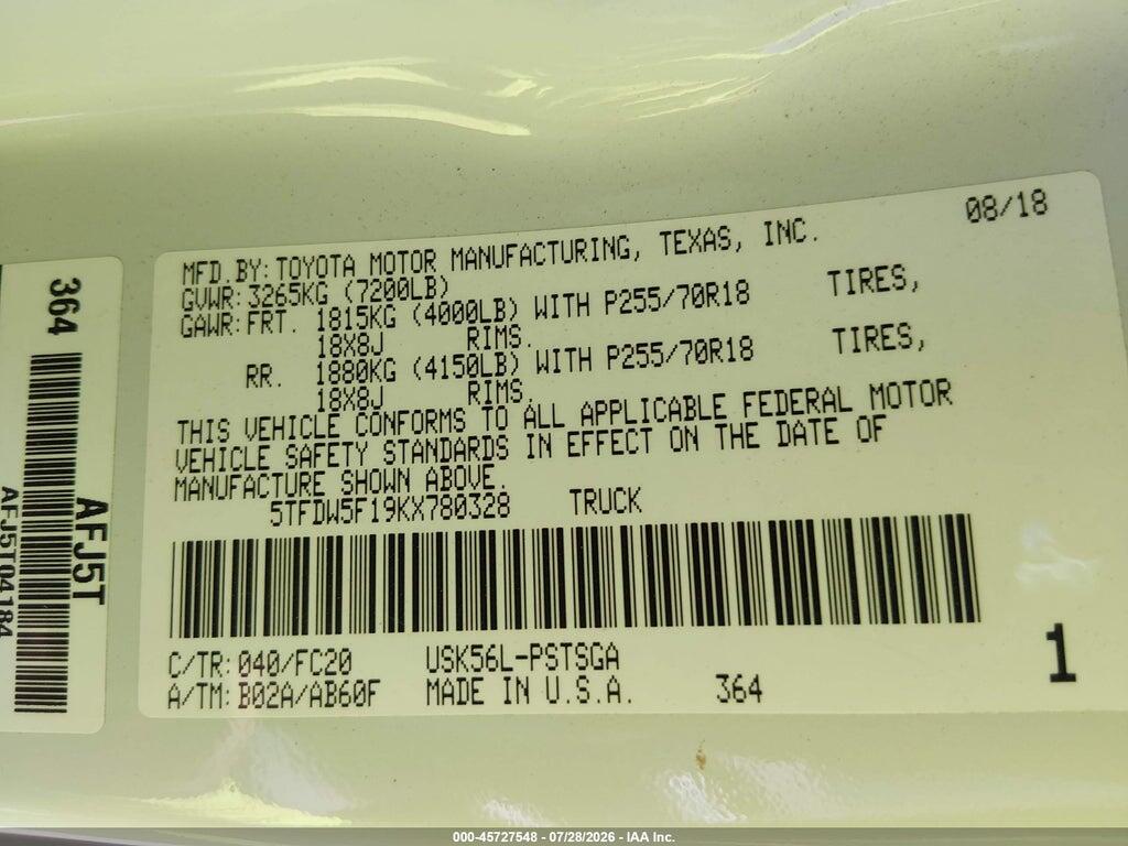 5TFDW5F19KX780328 2019 TOYOTA TUNDRA photo no. 9