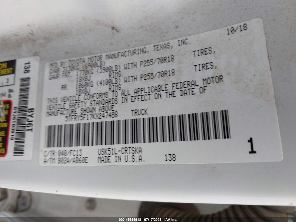 5TFRY5F17KX247488 2019 TOYOTA TUNDRA photo no. 9