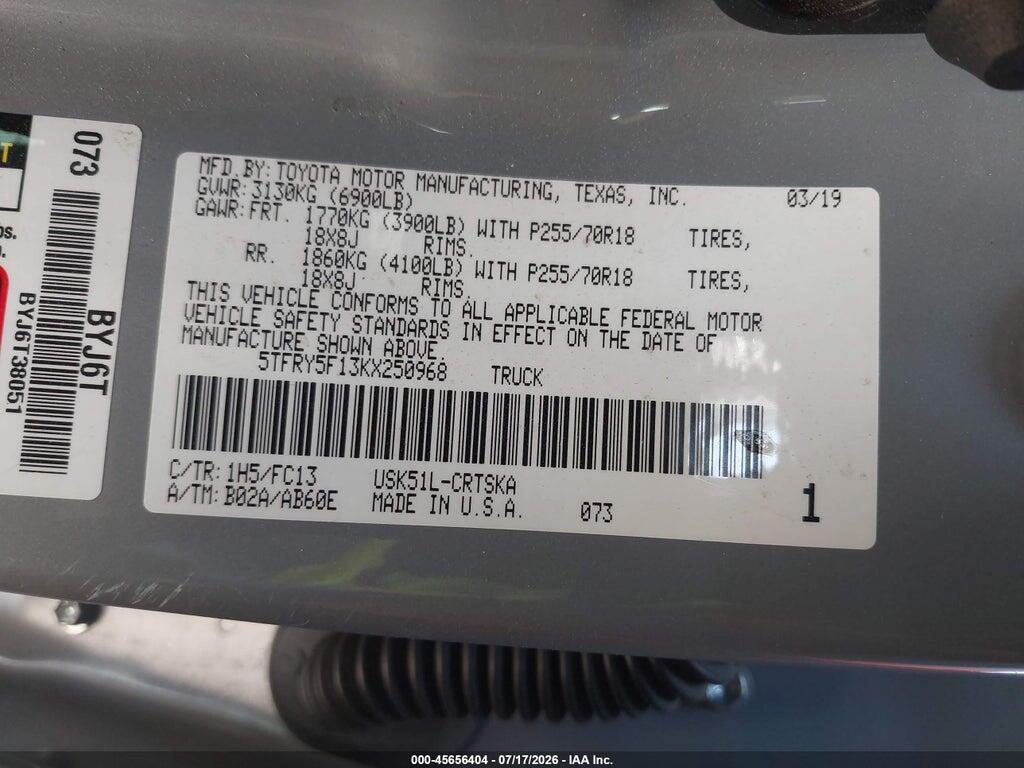 5TFRY5F13KX250968 2019 TOYOTA TUNDRA photo no. 9
