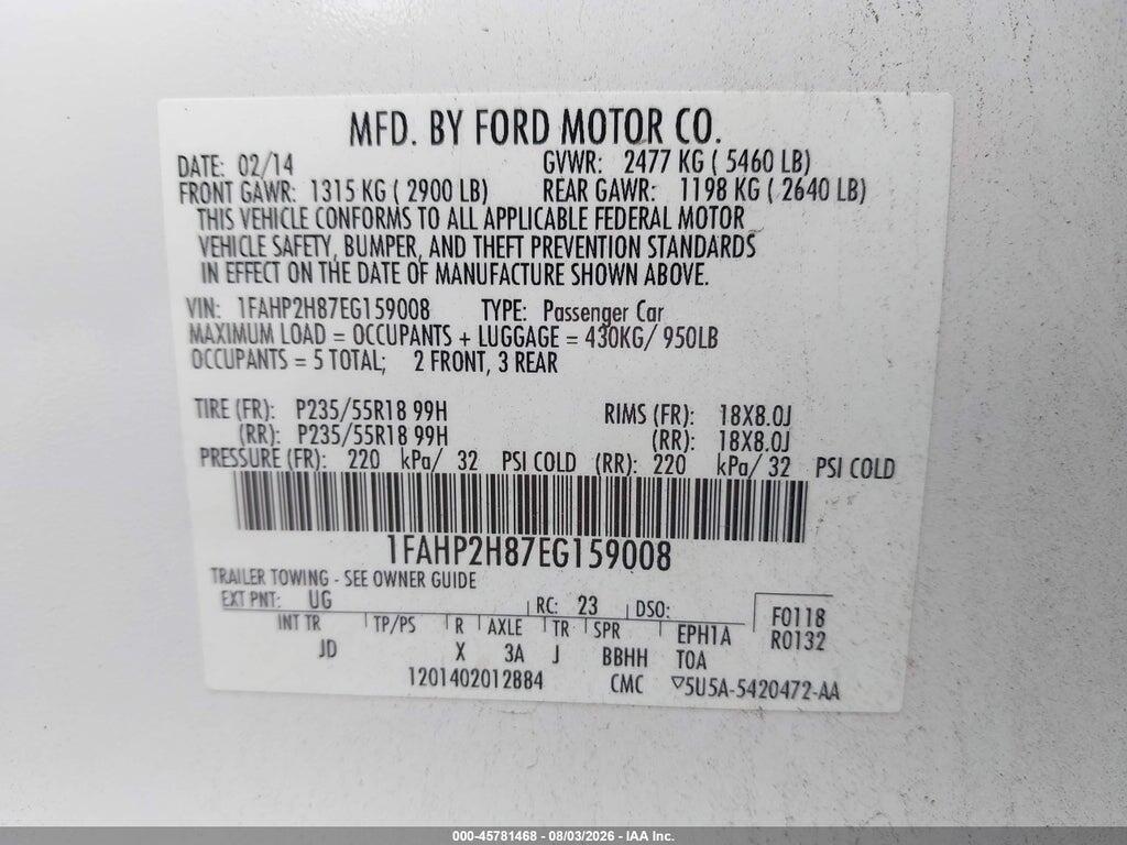 1FAHP2H87EG159008 2014 FORD TAURUS photo no. 9