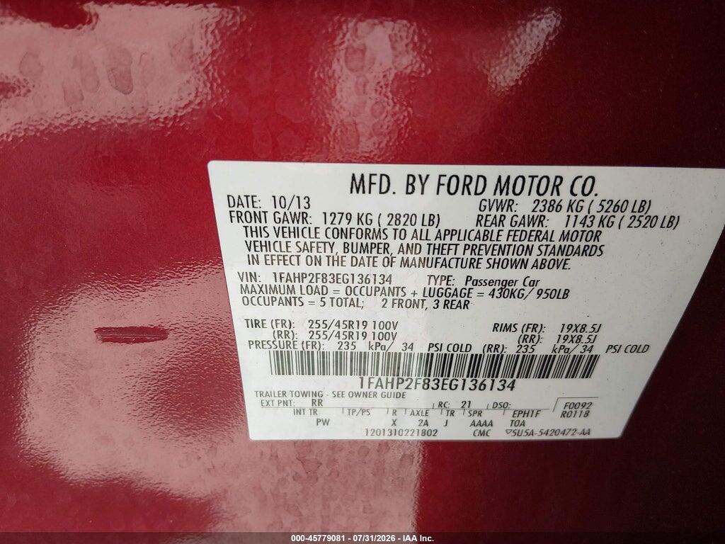 1FAHP2F83EG136134 2014 FORD TAURUS photo no. 9