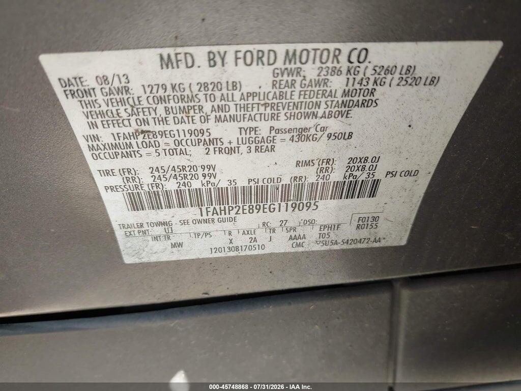 1FAHP2E89EG119095 2014 FORD TAURUS photo no. 9