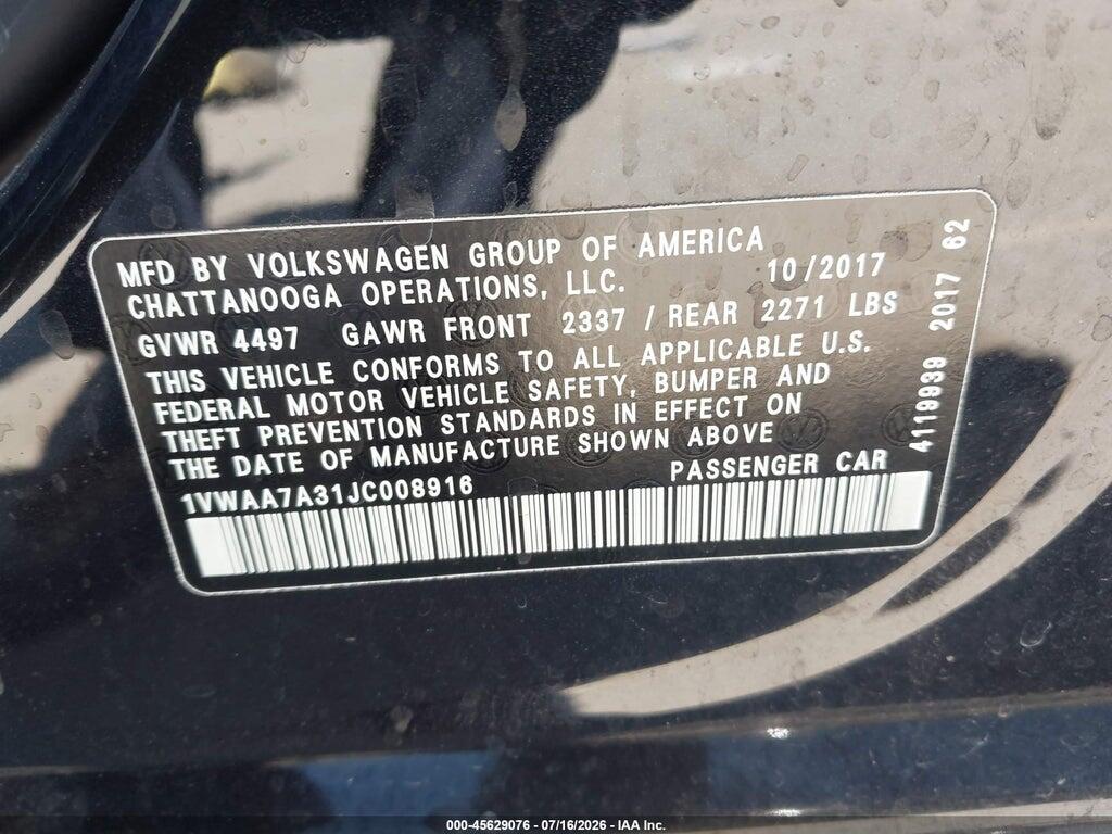 1VWAA7A31JC008916 2018 VOLKSWAGEN PASSAT photo no. 9