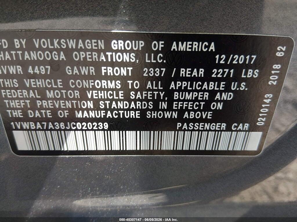 1VWBA7A36JC020239 2018 VOLKSWAGEN PASSAT photo no. 9