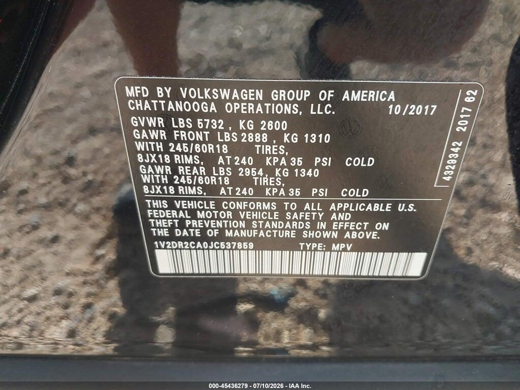 1V2DR2CA0JC537859 2018 VOLKSWAGEN ATLAS photo no. 9