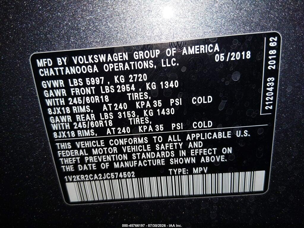 1V2KR2CA2JC574502 2018 VOLKSWAGEN ATLAS photo no. 9