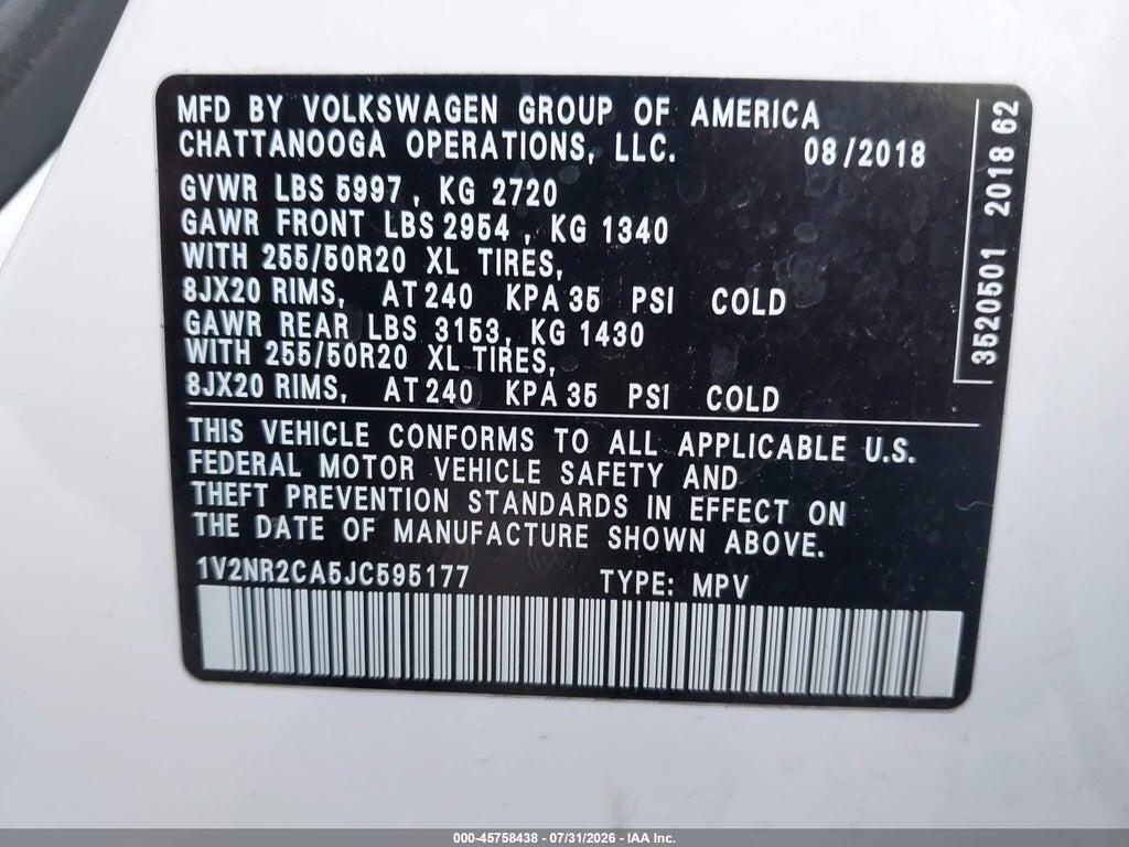 1V2NR2CA5JC595177 2018 VOLKSWAGEN ATLAS photo no. 9