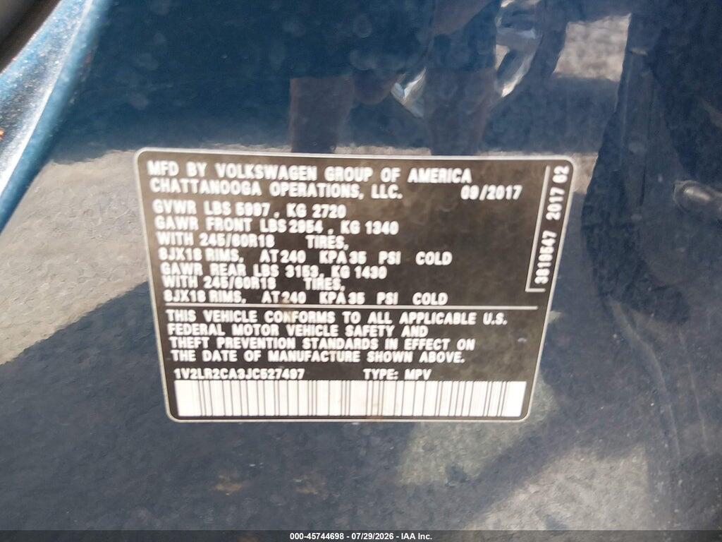 1V2LR2CA3JC527497 2018 VOLKSWAGEN ATLAS photo no. 9