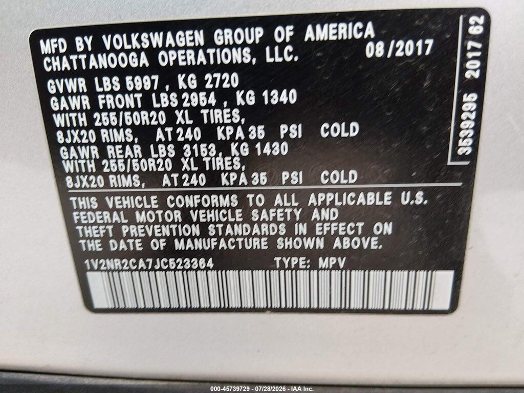 1V2NR2CA7JC523364 2018 VOLKSWAGEN ATLAS photo no. 9