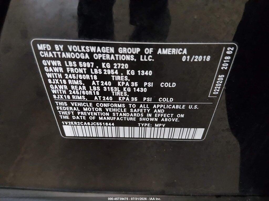 1V2KR2CA6JC551644 2018 VOLKSWAGEN ATLAS photo no. 9
