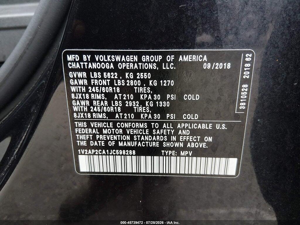 1V2AP2CA1JC598288 2018 VOLKSWAGEN ATLAS photo no. 9