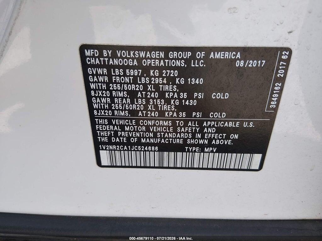 1V2NR2CA1JC524686 2018 VOLKSWAGEN ATLAS photo no. 9