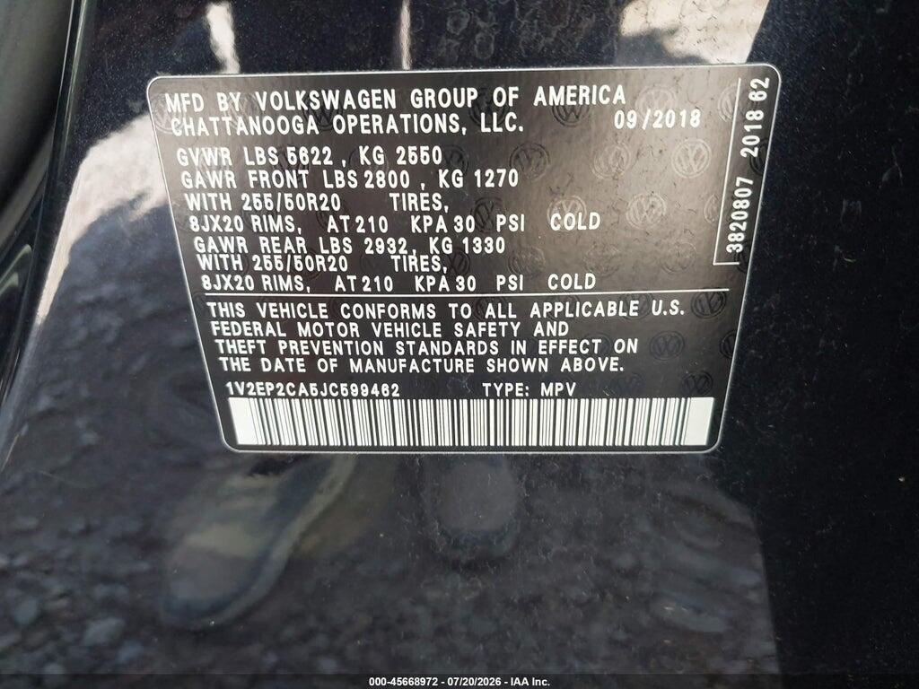 1V2EP2CA5JC599462 2018 VOLKSWAGEN ATLAS photo no. 9