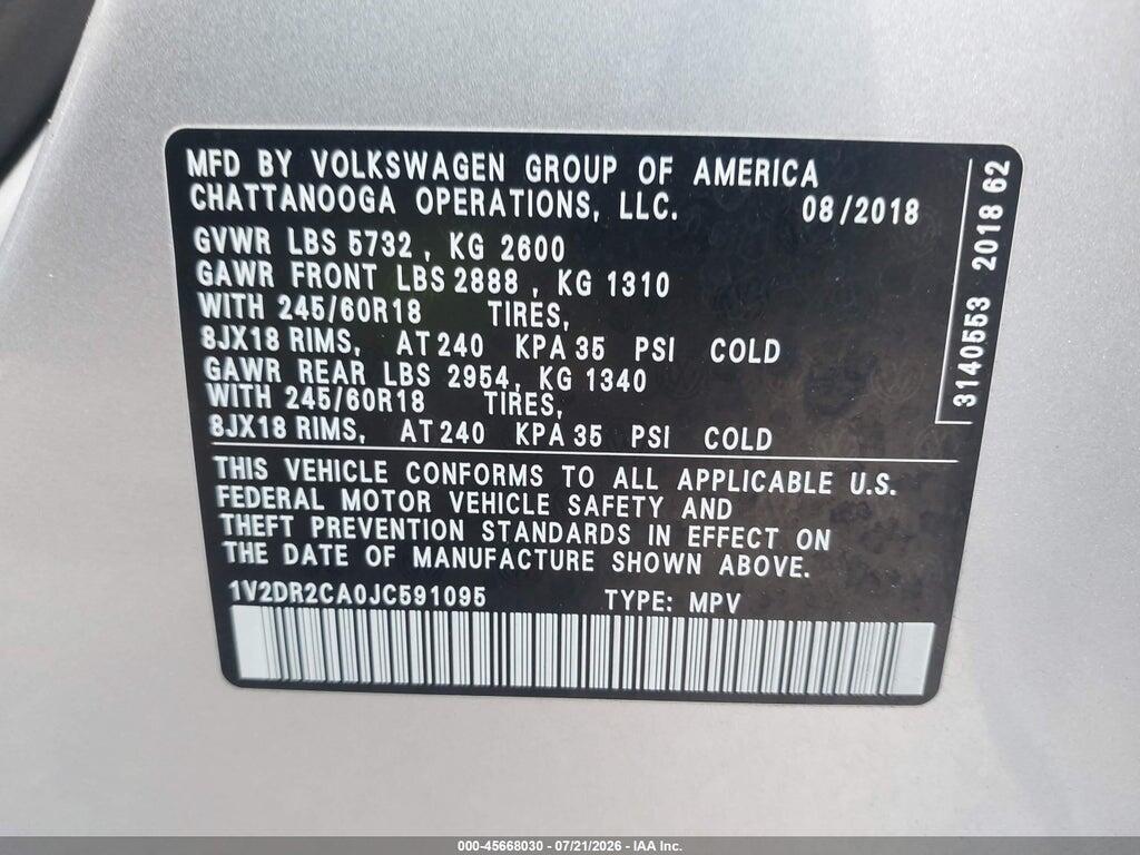 1V2DR2CA0JC591095 2018 VOLKSWAGEN ATLAS photo no. 9