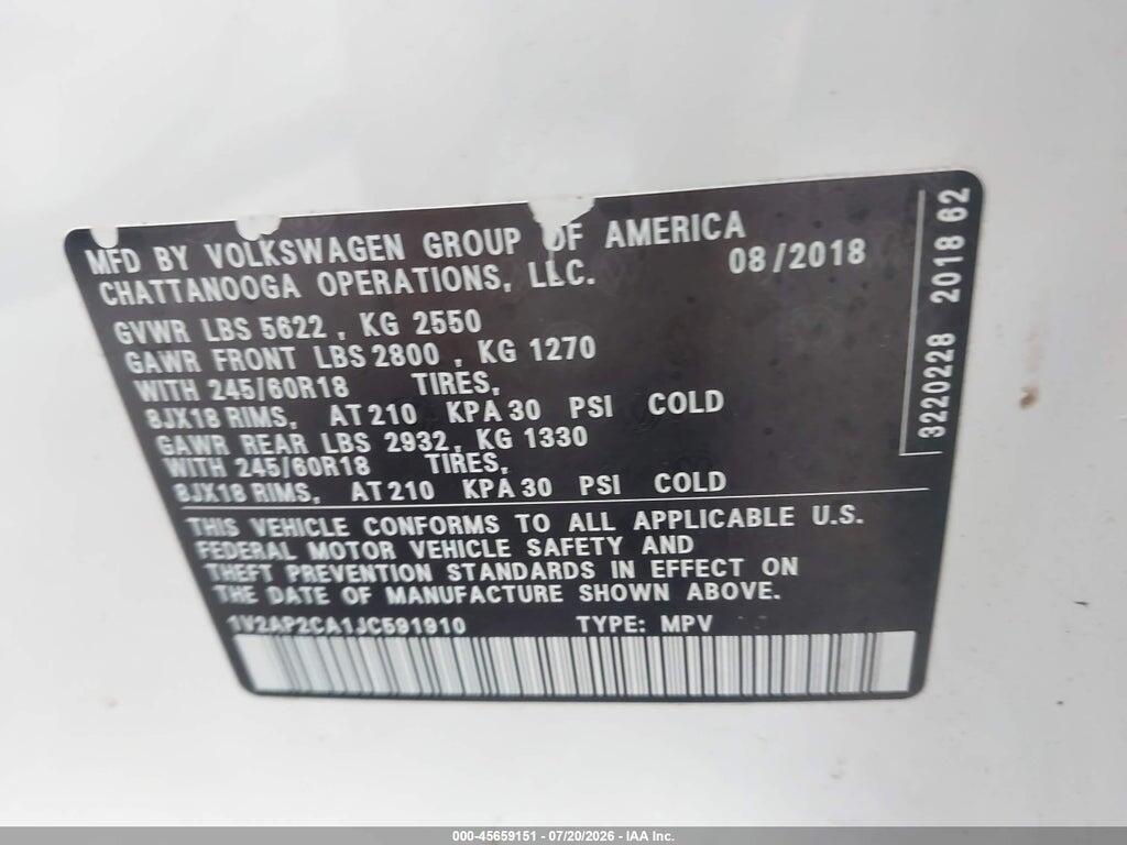 1V2AP2CA1JC591910 2018 VOLKSWAGEN ATLAS photo no. 9