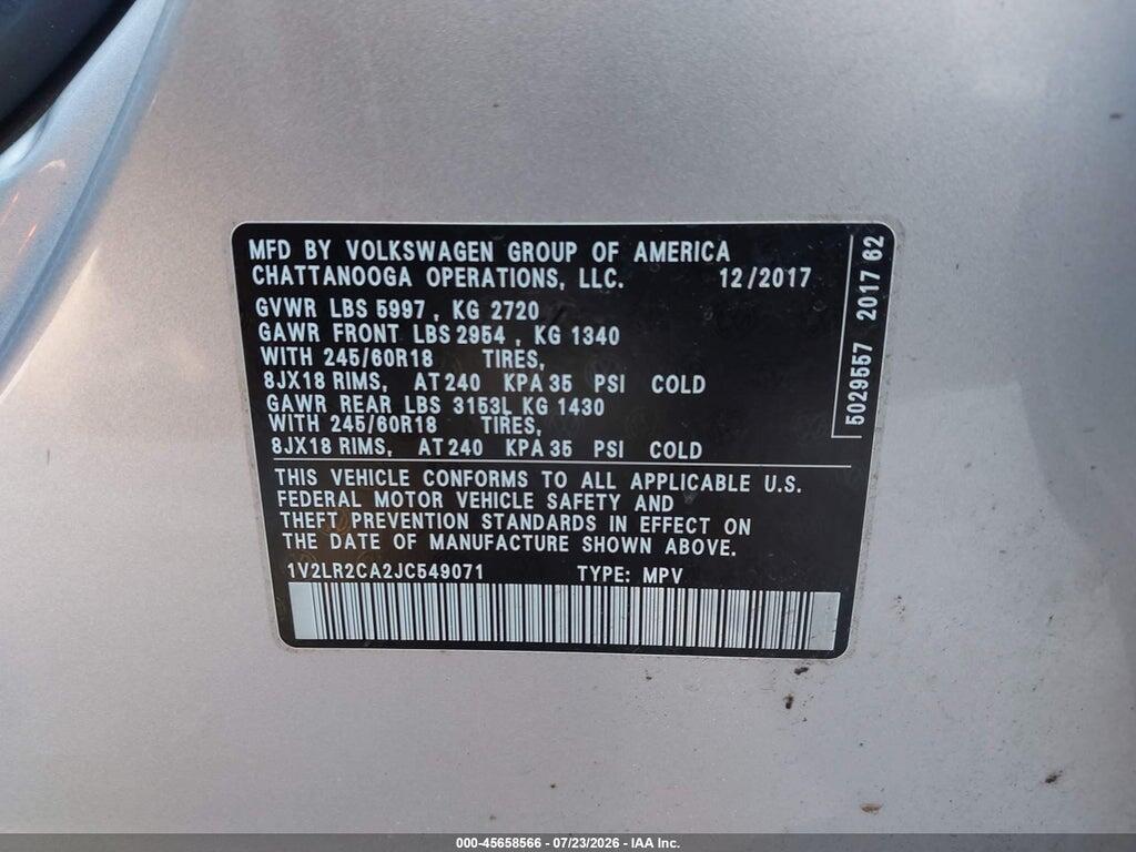 1V2LR2CA2JC549071 2018 VOLKSWAGEN ATLAS photo no. 9
