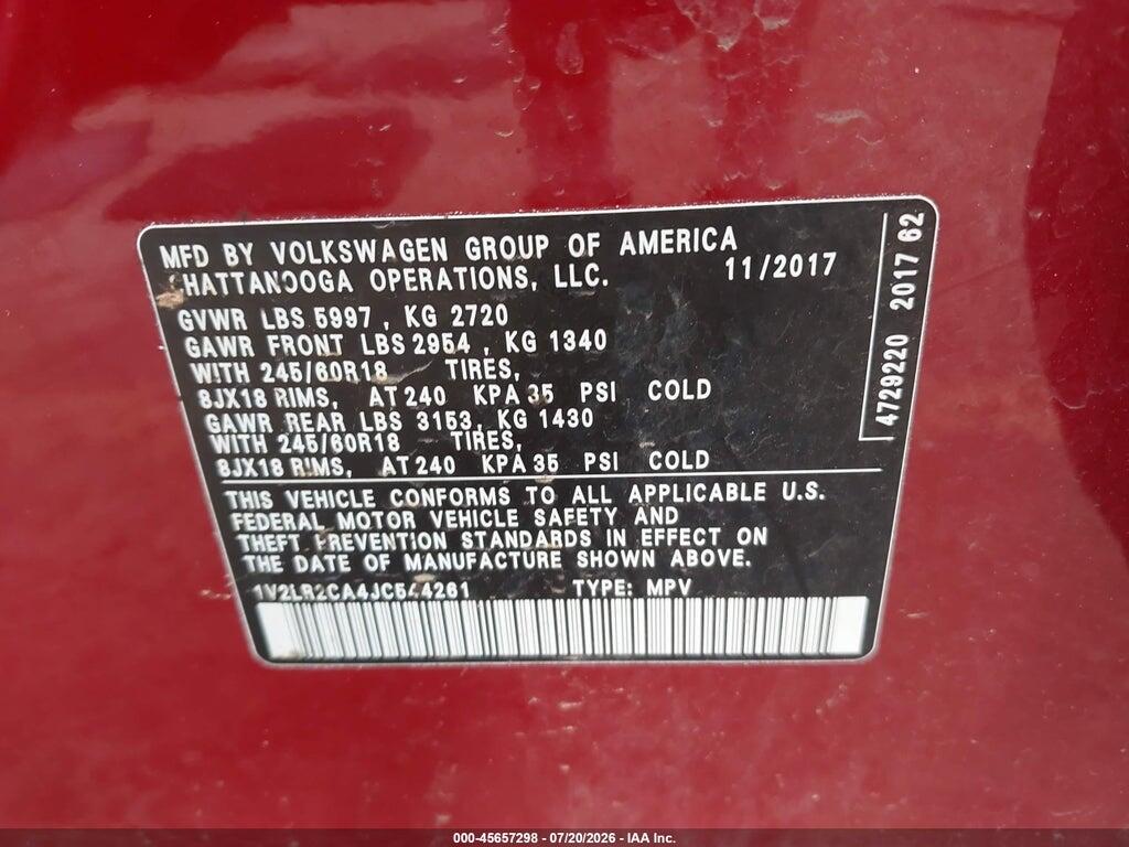 1V2LR2CA4JC544261 2018 VOLKSWAGEN ATLAS photo no. 9