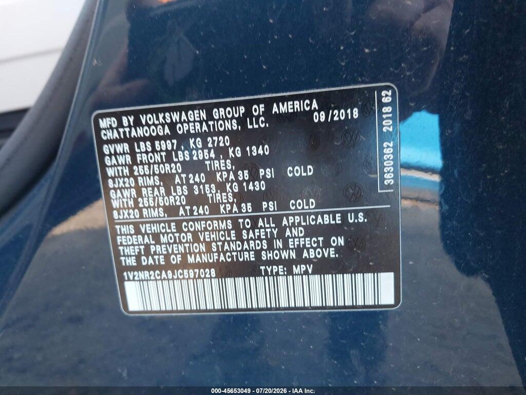 1V2NR2CA9JC597028 2018 VOLKSWAGEN ATLAS photo no. 9