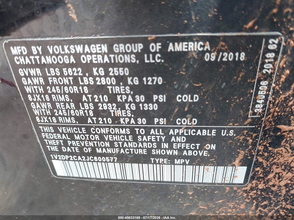 1V2DP2CA2JC600577 2018 VOLKSWAGEN ATLAS photo no. 9