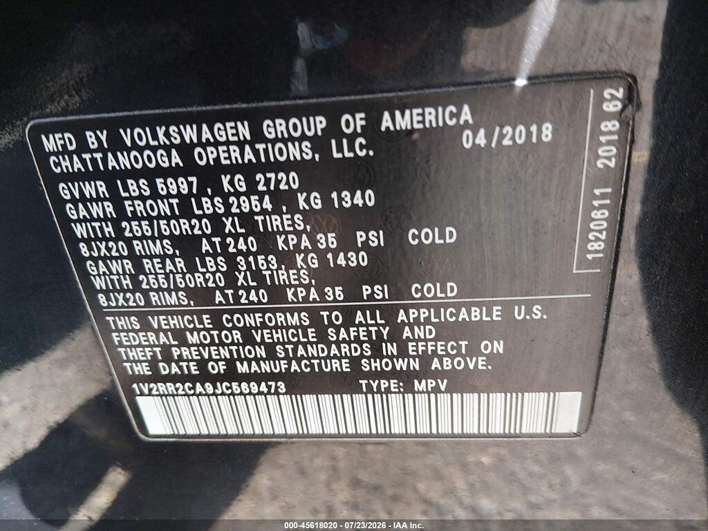 1V2RR2CA9JC569473 2018 VOLKSWAGEN ATLAS photo no. 9