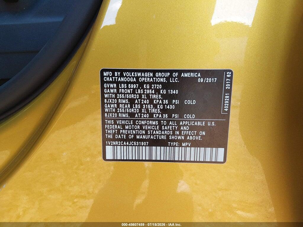 1V2NR2CA4JC531907 2018 VOLKSWAGEN ATLAS photo no. 9