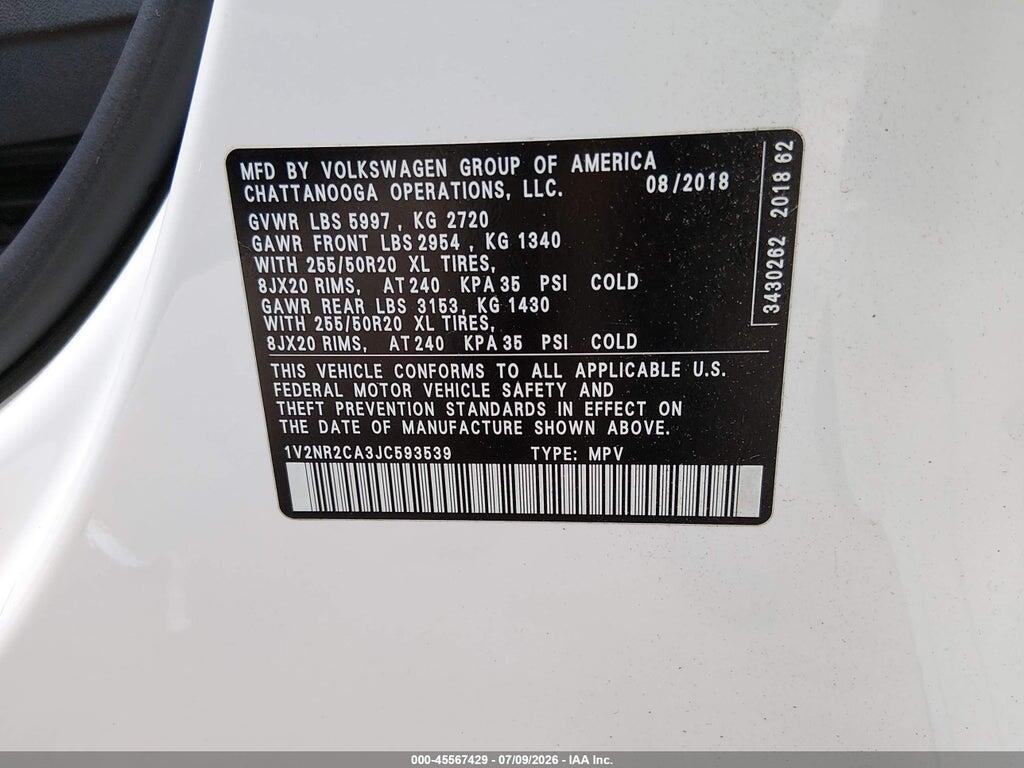 1V2NR2CA3JC593539 2018 VOLKSWAGEN ATLAS photo no. 9