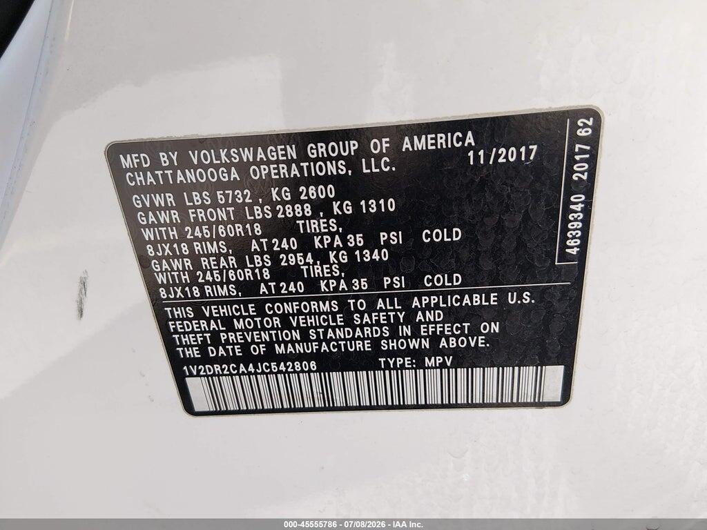1V2DR2CA4JC542806 2018 VOLKSWAGEN ATLAS photo no. 9
