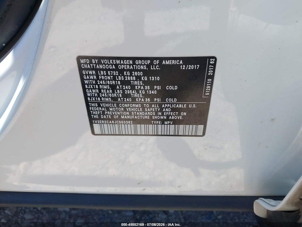 1V2ER2CA6JC550362 2018 VOLKSWAGEN ATLAS photo no. 9