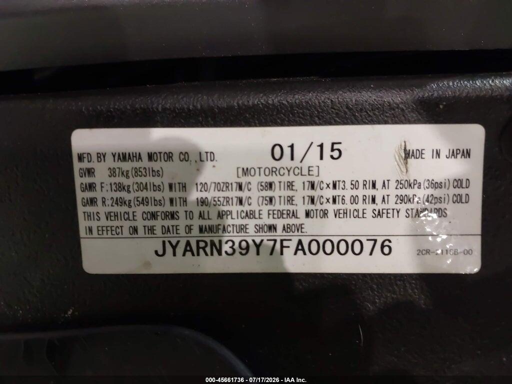 JYARN39Y7FA000076 2015 YAMAHA YZFR1 photo no. 10