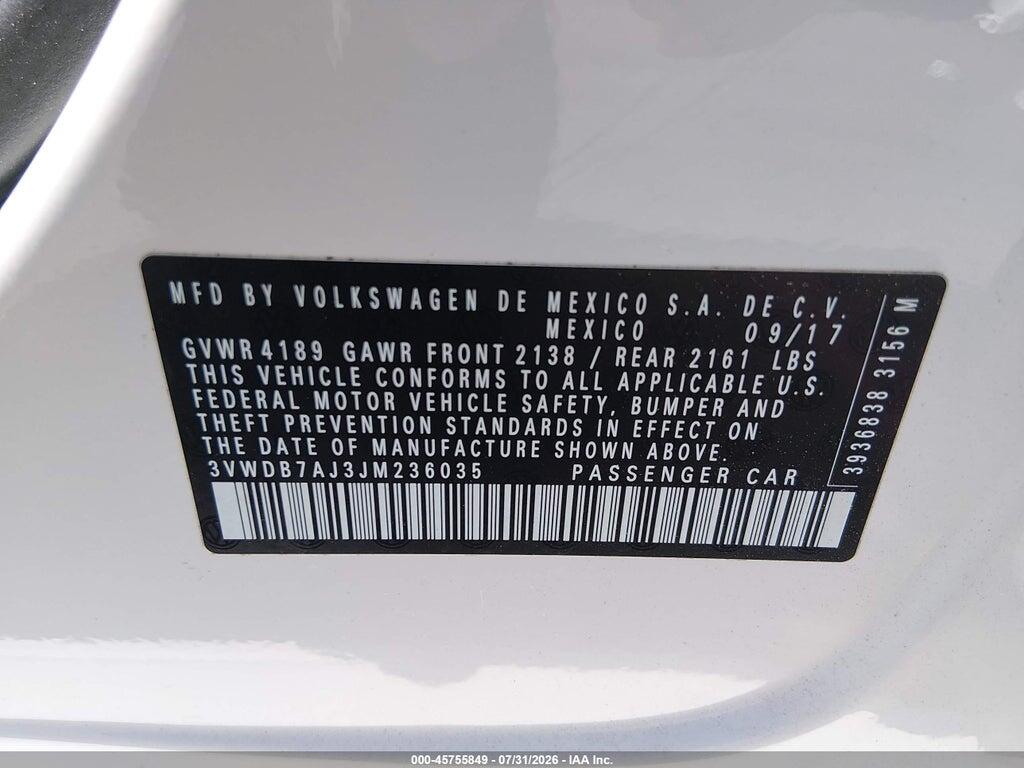 3VWDB7AJ3JM236035 2018 VOLKSWAGEN JETTA photo no. 9