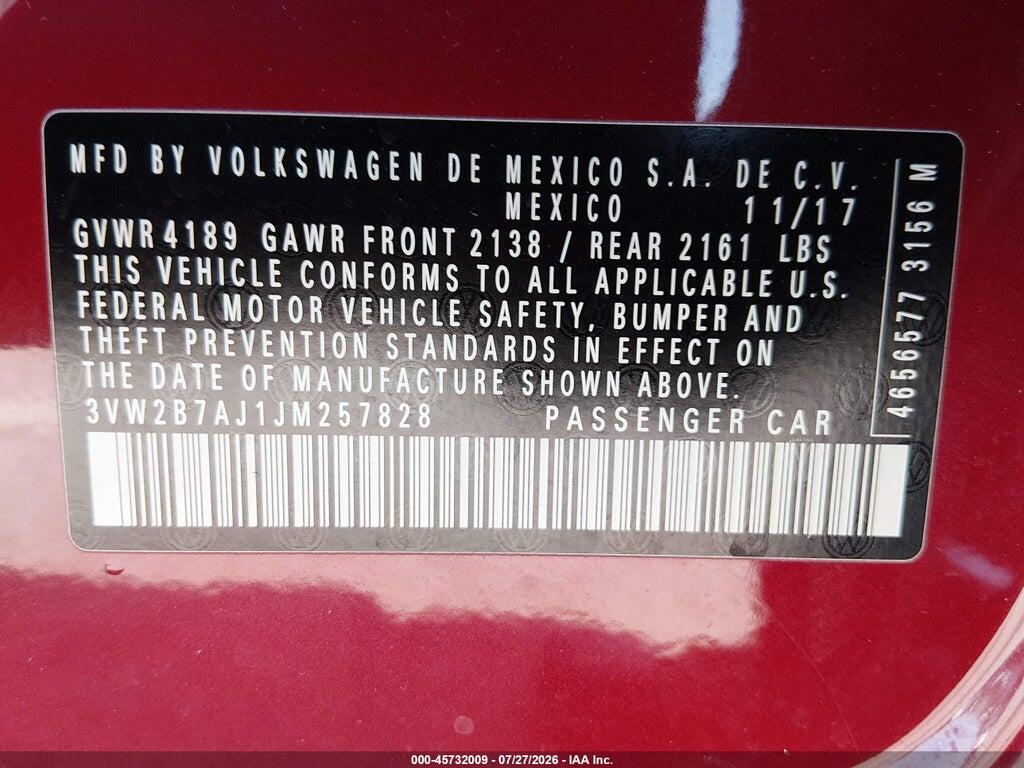 3VW2B7AJ1JM257828 2018 VOLKSWAGEN JETTA photo no. 9