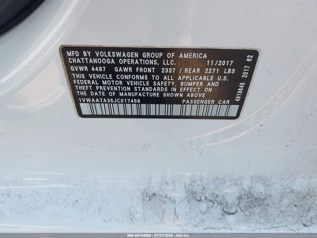 1VWAA7A35JC017456 2018 VOLKSWAGEN PASSAT photo no. 9